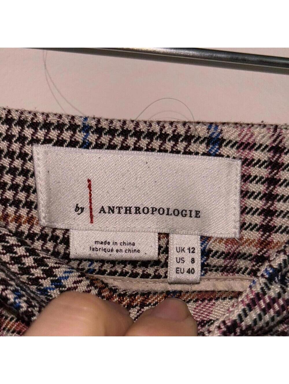 By Anthropologie plaid tartan neutral color career pants trousers light wear - Picture 7 of 8